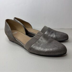 Eileen Fisher Women’s Ida Metallic D’Orsay Size 10 Silver Flats Ballerina Silver